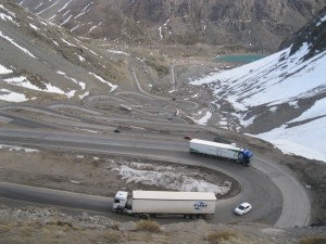 Traffic on the around 30 switchbacks in the Chilean Andes